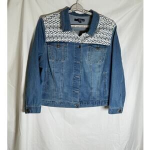 Denim 24/7 Women’s Jean Jacket 26W Lace Yoke Button Front Plus Size